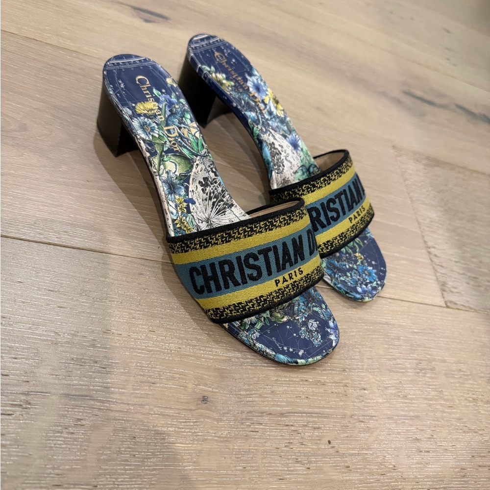 Dior Navy and Yellow Floral Mules